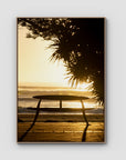 Burleigh Sun & Waves - Gold Coast - Art Print - Float Frame Canvas - Raw Oak - Portrait