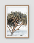 Pandanus By The Sea - Art Print - Traditional Frame - Raw Oak - Portrait