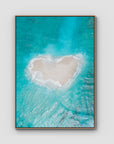Love Heart Sand Bank - Mentawai - Art Print - Float Frame Canvas - Raw Oak - Portrait