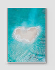 Love Heart Sand Bank - Mentawai - Art Print - Float Frame Canvas - White - Portrait