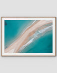 Fingal Spit Top Down - Port Stephens - Art Print - Traditional Frame - Raw Oak - Landscape