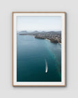 Port Stephens High Aerial - Art Print - Traditional Frame - Raw Oak - Portrait