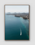 Port Stephens High Aerial - Art Print - Float Frame Canvas - Raw Oak - Portrait