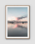 Corlette Boats Sunset - Port Stephens - Art Print - Traditional Frame - Raw Oak - Portrait