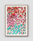 Ipanema Umbrellas – Colour Chaos Print - Traditional Frame - Raw Oak - Portrait