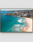 Bondi Beach High Aerial - Sydney - Art Print - Float Frame Canvas - Raw Oak - Landscape