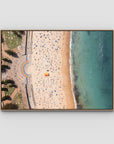 Coogee Beach Aerial – High Altitude Ocean Print - Float Frame Canvas - Raw Oak - Landscape