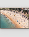 Coogee Beach Aerial – Rainbow Steps & Shoreline Energy Print - Float Frame Canvas - Raw Oak - Landscape