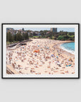Coogee Beach – Summer in Motion Aerial Print - Traditional Frame - Black - Landscape