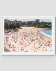 Coogee Beach – Summer in Motion Aerial Print - Traditional Frame - White - Landscape