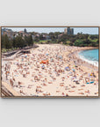 Coogee Beach – Summer in Motion Aerial Print - Float Frame Canvas - Raw Oak - Landscape