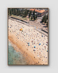 Coogee Beach Aerial – Rainbow Steps & Shoreline Energy Print - Float Frame Canvas - Raw Oak - Portrait