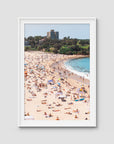 Coogee Beach – Summer in Motion Aerial Print - Traditional Frame - White - Portrait