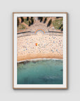 Coogee Beach Aerial – High Altitude Ocean Print - Traditional Frame - Raw Oak - Portrait
