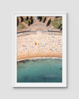 Coogee Beach Aerial – High Altitude Ocean Print - Traditional Frame - White - Portrait