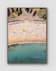 Coogee Beach Aerial – High Altitude Ocean Print - Float Frame Canvas - Raw Oak - Portrait