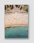 Coogee Beach Aerial – High Altitude Ocean Print - Float Frame Canvas - White - Portrait