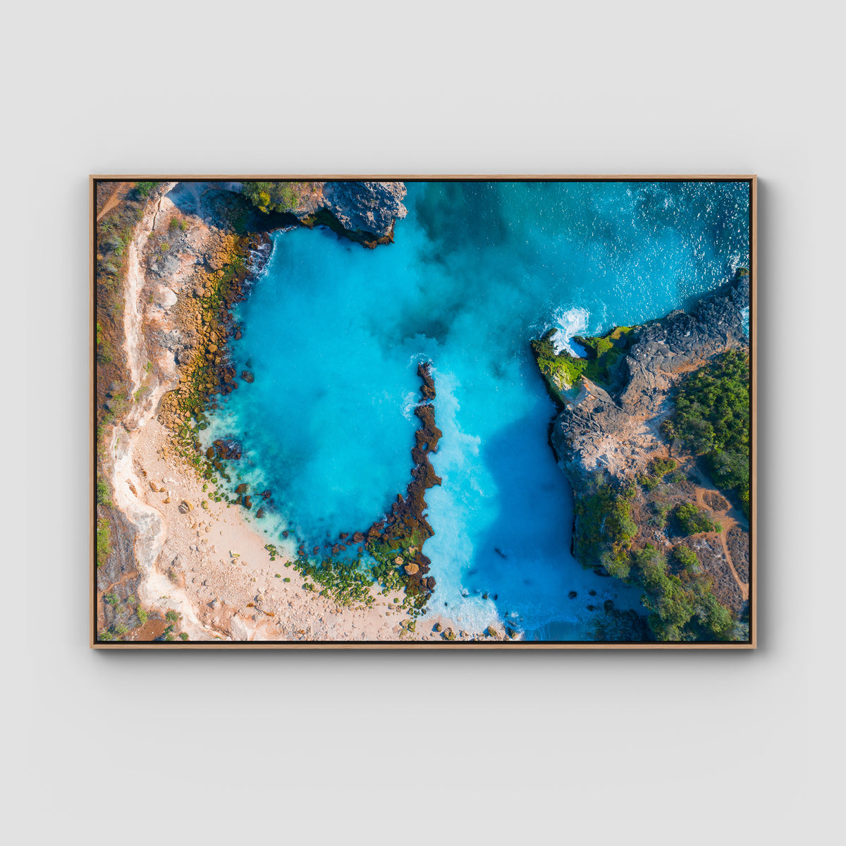 Blue Lagoon - Nusa Ceningan - Art Print - Float Frame Canvas - Raw Oak - Landscape