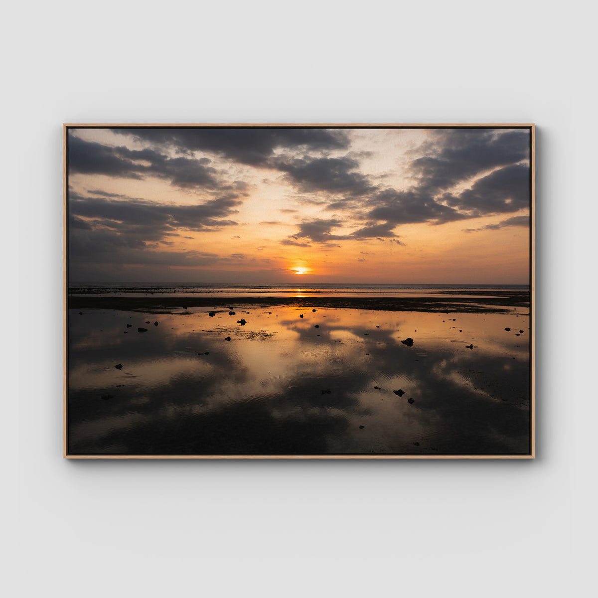 Gili T Island Sunset - Art Print - Float Frame Canvas - Raw Oak - Landscape