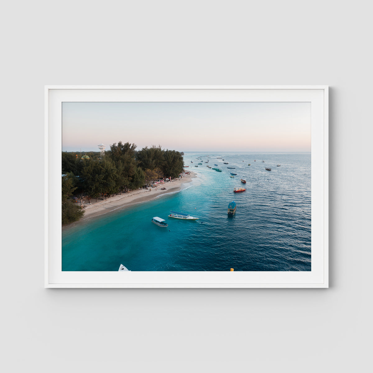 Gili T Island Sunrise ii - Art Print - Traditional Frame - White - Landscape