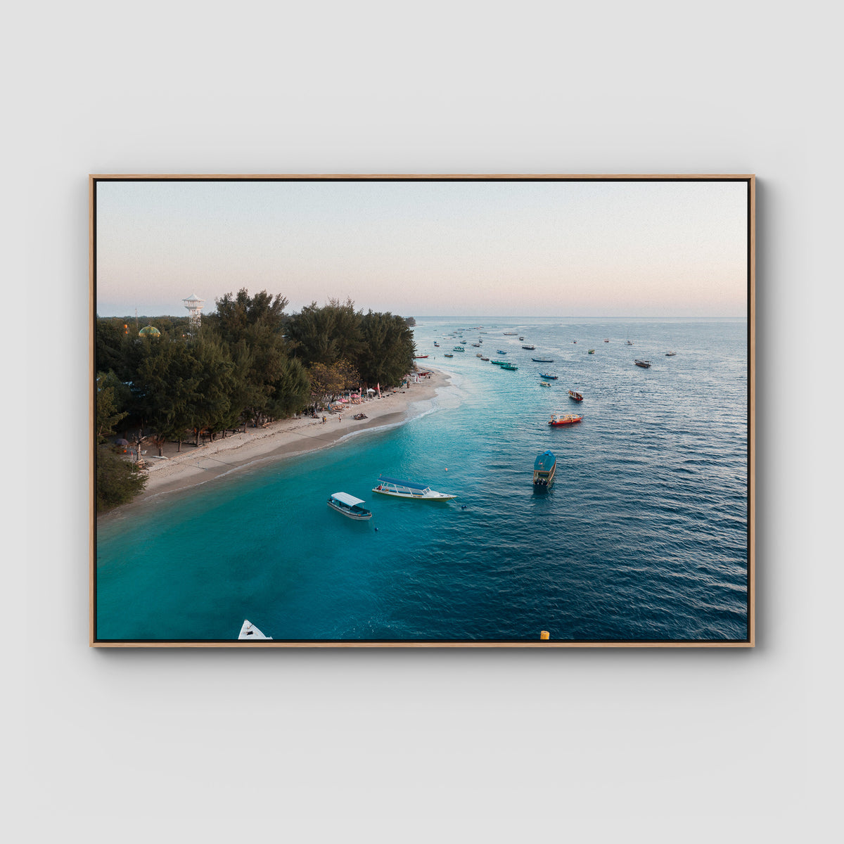 Gili T Island Sunrise ii - Art Print - Float Frame Canvas - Raw Oak - Landscape
