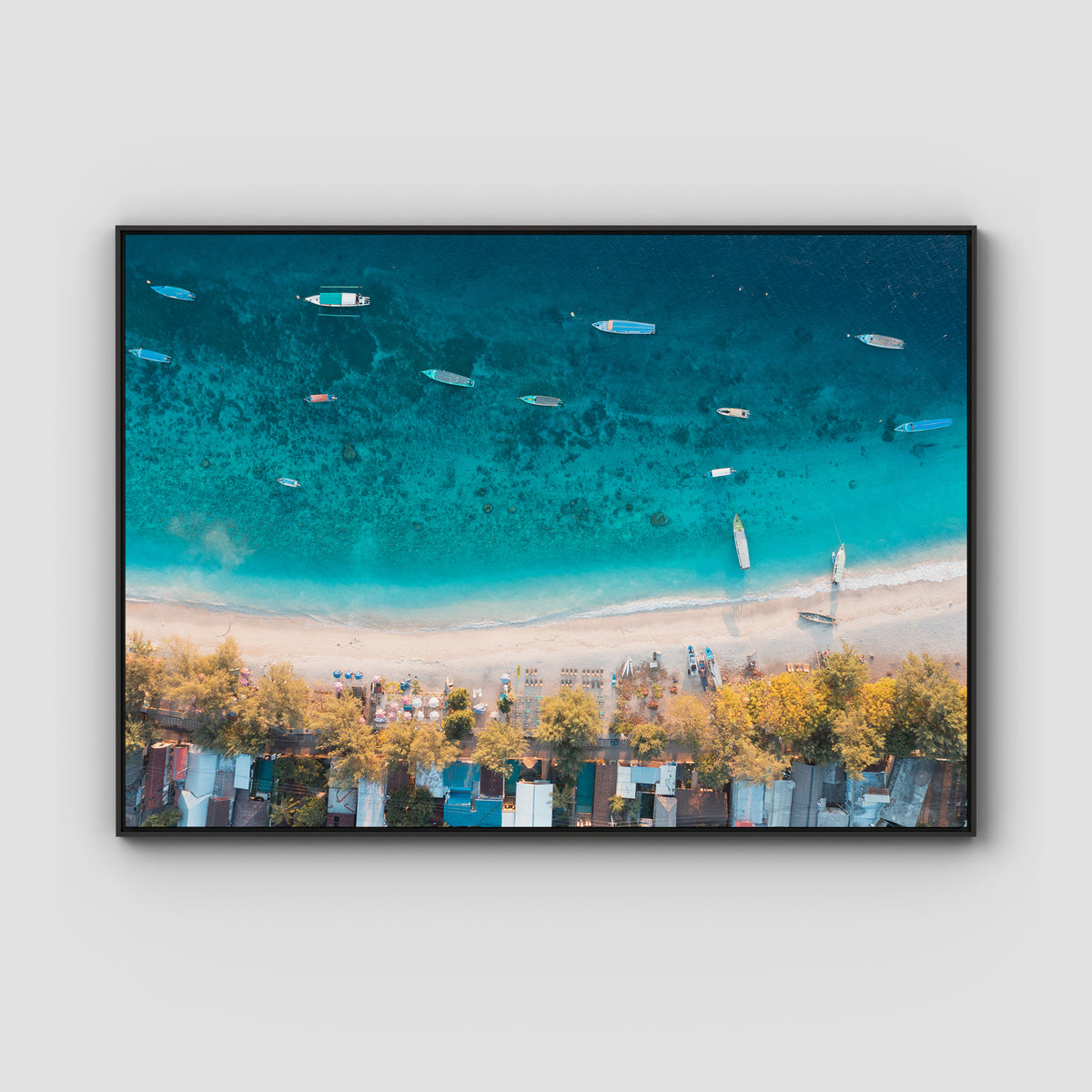 Gili T Boats - Art Print - Float Frame Canvas - Black - Landscape