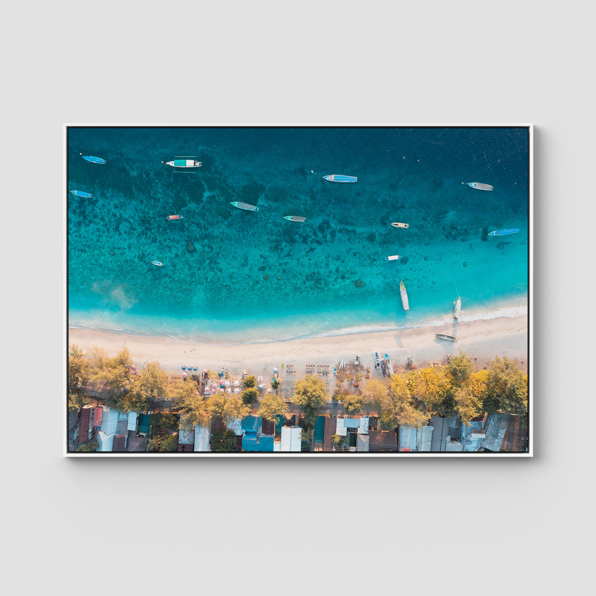 Gili T Boats - Art Print - Float Frame Canvas - White - Landscape