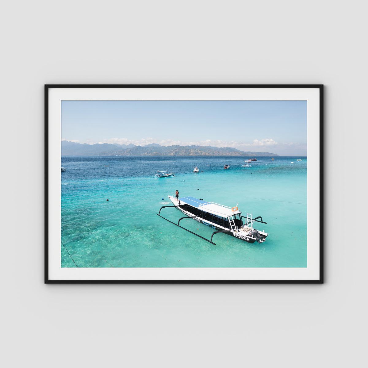 Gili T Longboat - Art Print - Traditional Frame - Black - Landscape