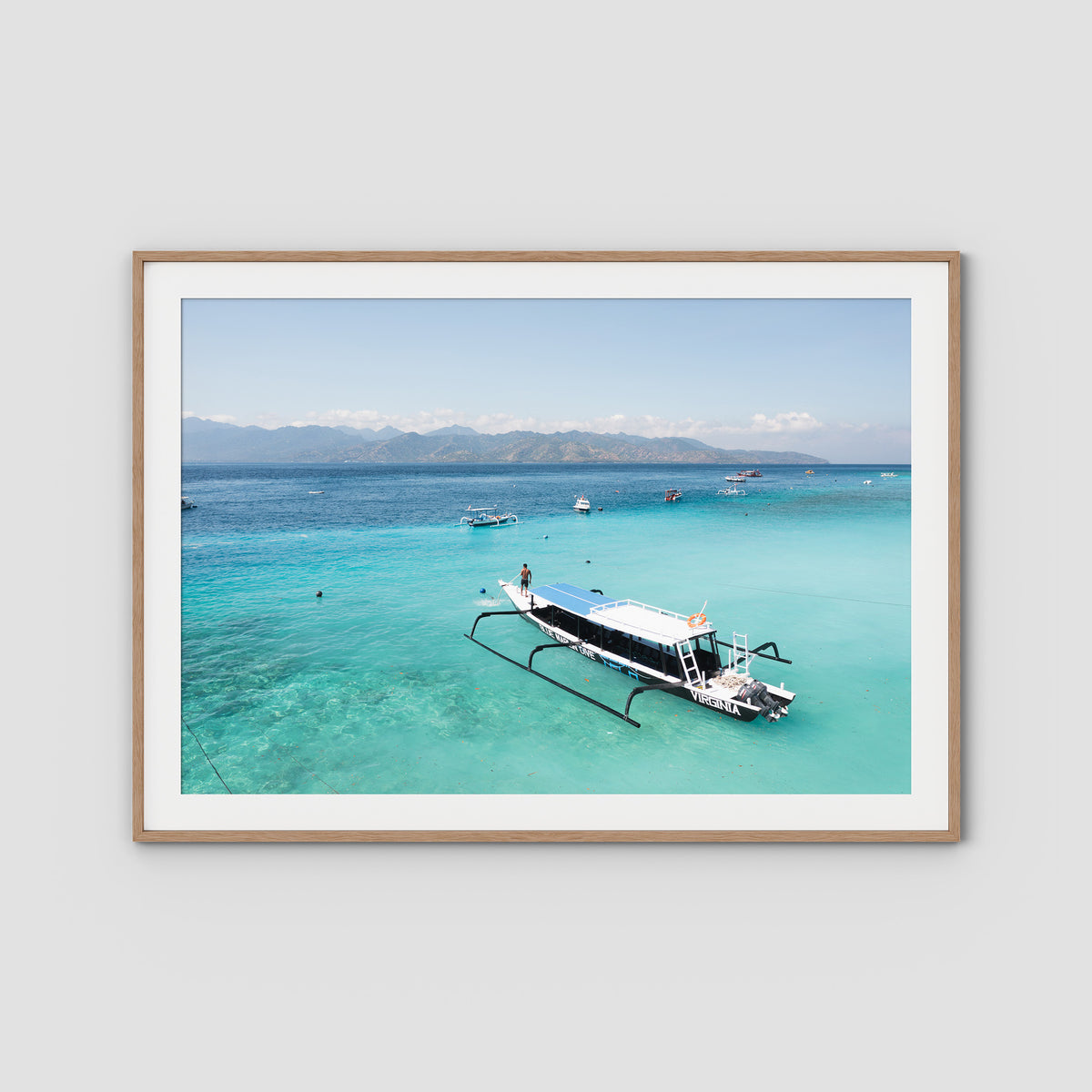 Gili T Longboat - Art Print - Traditional Frame - Raw Oak - Landscape