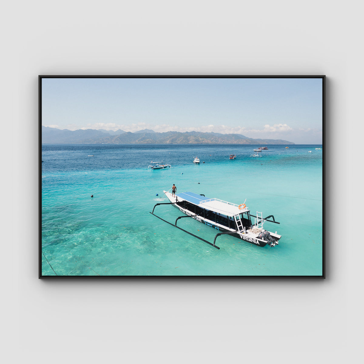Gili T Longboat - Art Print - Float Frame Canvas - Black - Landscape