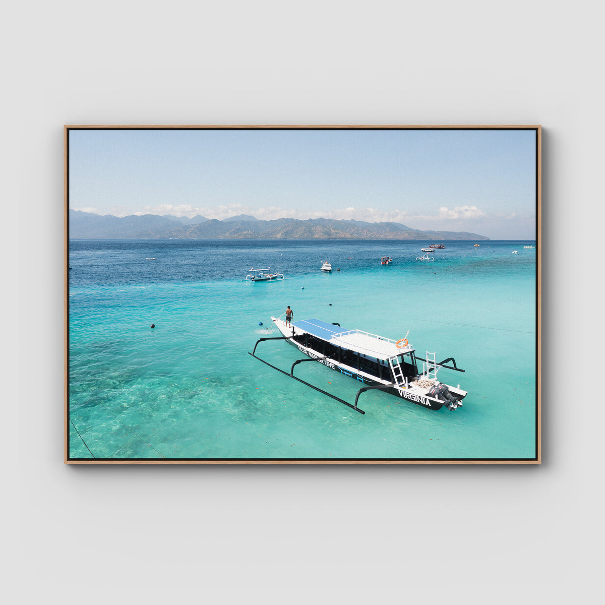 Gili T Longboat - Art Print - Float Frame Canvas - Raw Oak - Landscape