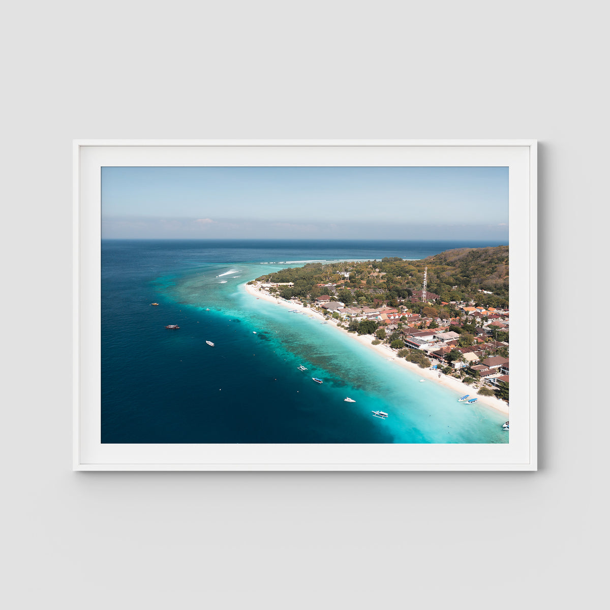 Gili T Reef Break - Art Print - Traditional Frame - White - Landscape