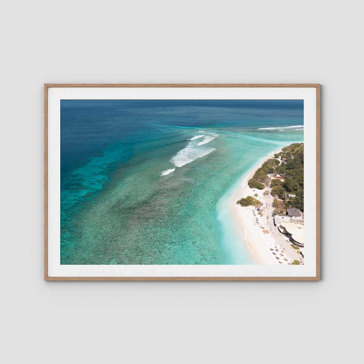 Gili T Surf Break - Art Print - Traditional Frame - Raw Oak - Landscape
