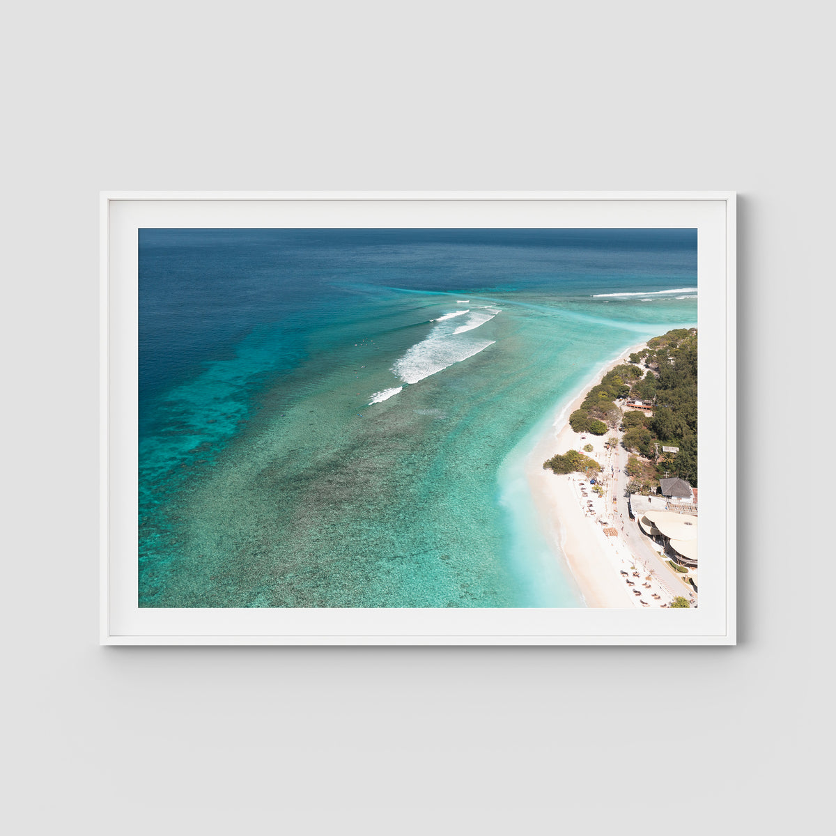 Gili T Surf Break - Art Print - Traditional Frame - White - Landscape