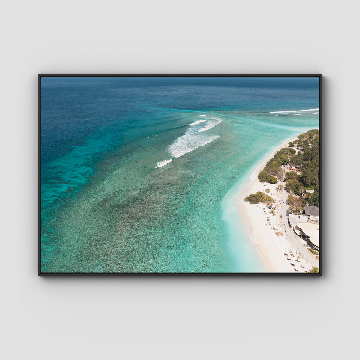 Gili T Surf Break - Art Print - Float Frame Canvas - Black - Landscape