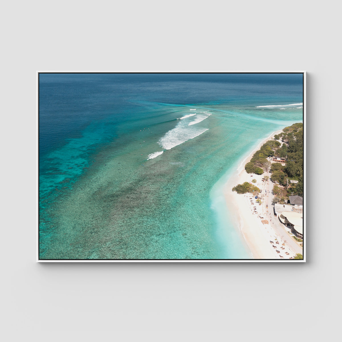 Gili T Surf Break - Art Print - Float Frame Canvas - White - Landscape