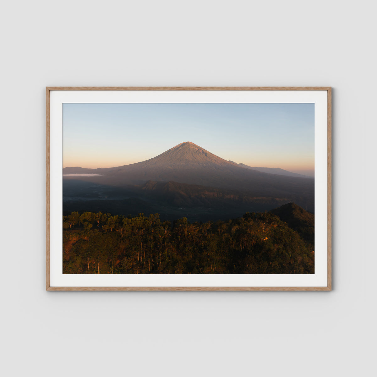 Mount Agung Sunrise - Art Print - Traditional Frame - Raw Oak - Landscape