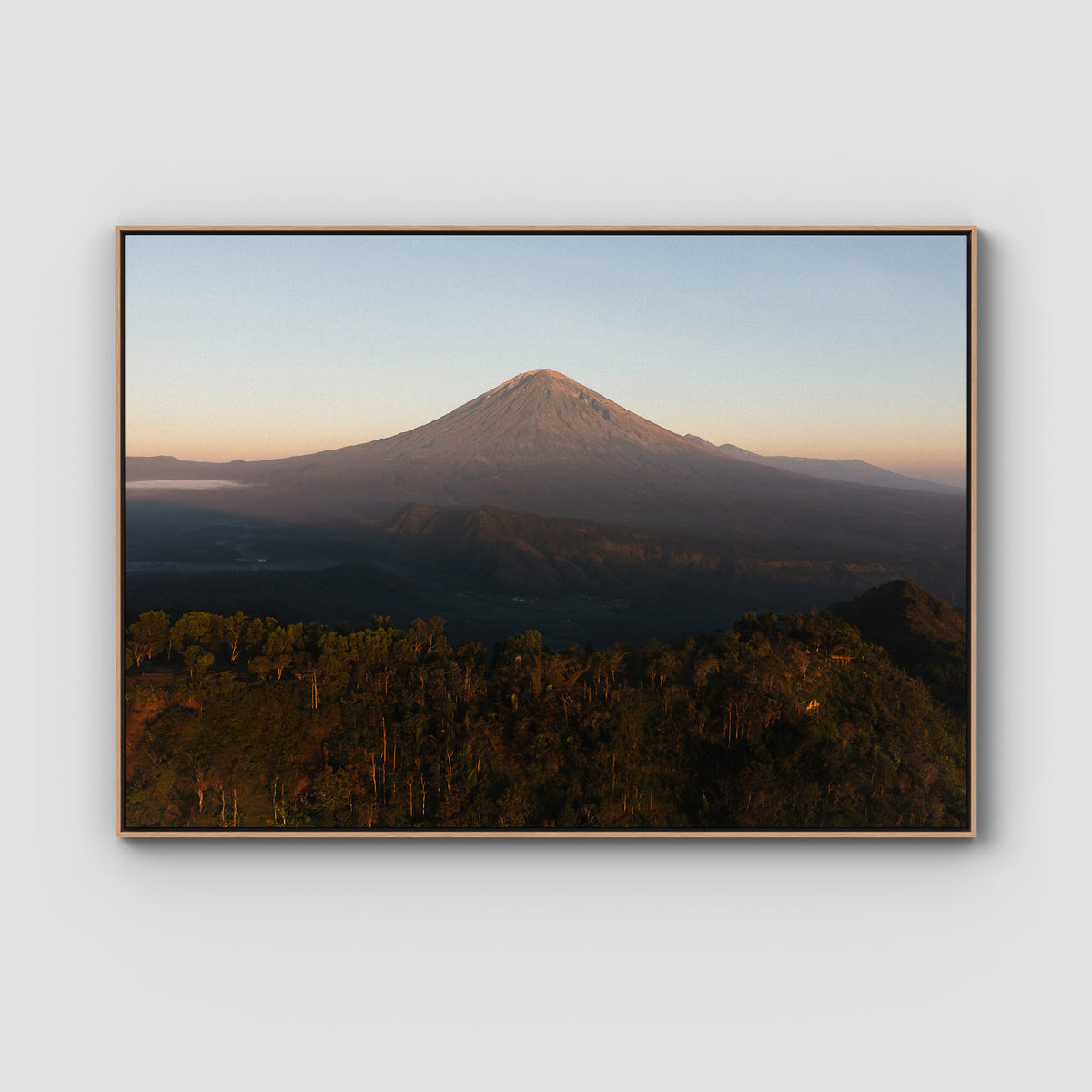 Mount Agung Sunrise - Art Print - Float Frame Canvas - Raw Oak - Landscape