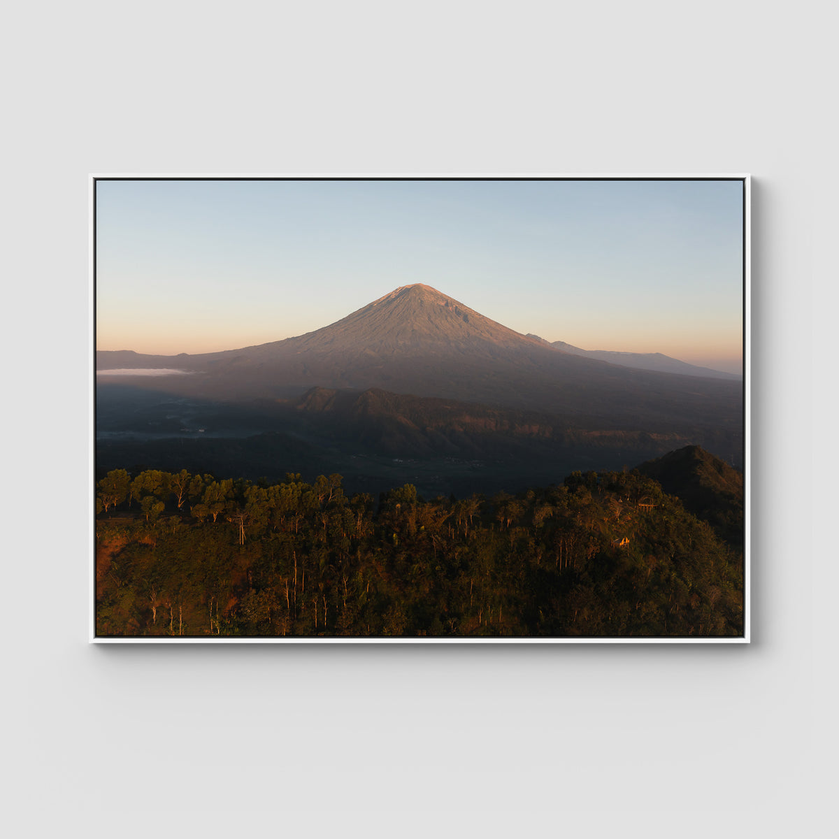 Mount Agung Sunrise - Art Print - Float Frame Canvas - White - Landscape