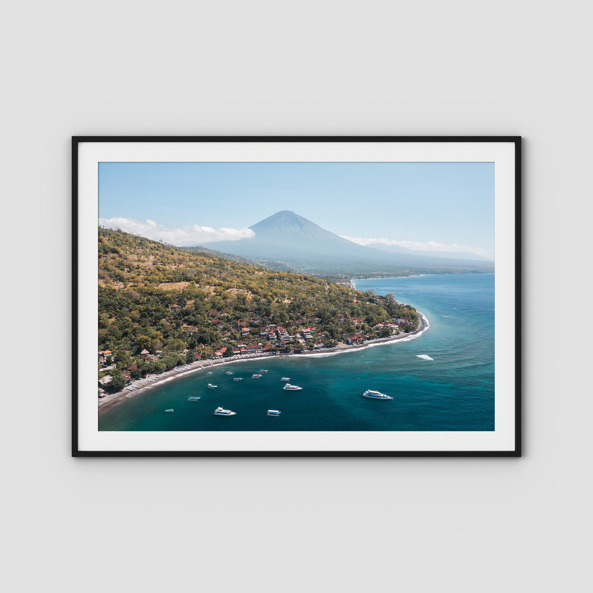 Amed &amp; Mount Agung ii - Art Print - Traditional Frame - Black - Landscape