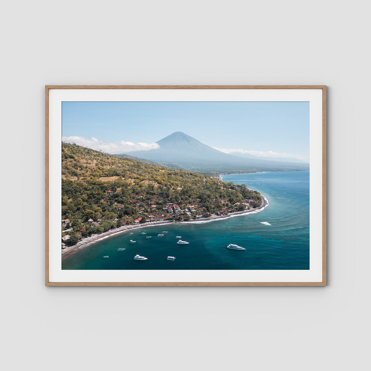Amed &amp; Mount Agung ii - Art Print - Traditional Frame - Raw Oak - Landscape