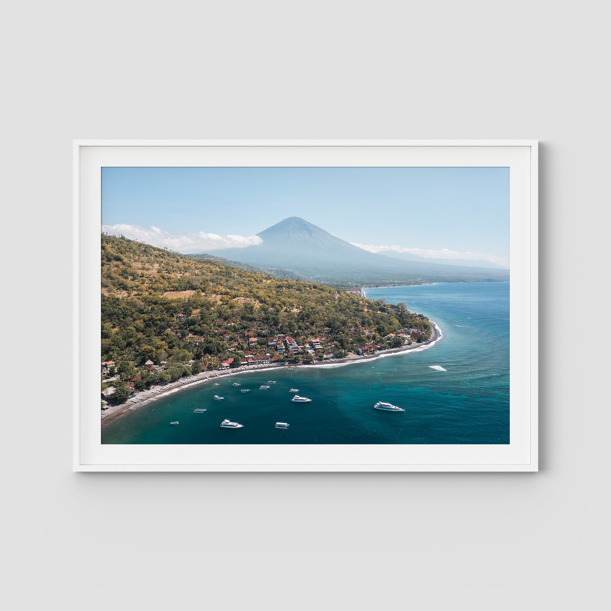 Amed & Mount Agung ii - Art Print - Traditional Frame - White - Landscape