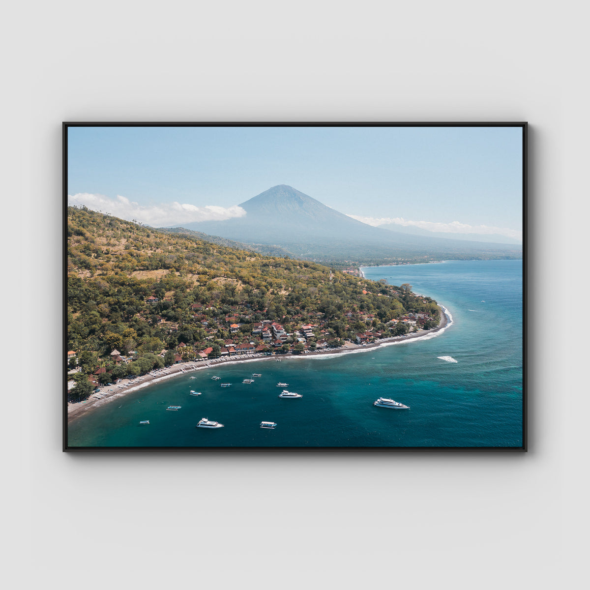 Amed &amp; Mount Agung ii - Art Print - Float Frame Canvas - Black - Landscape