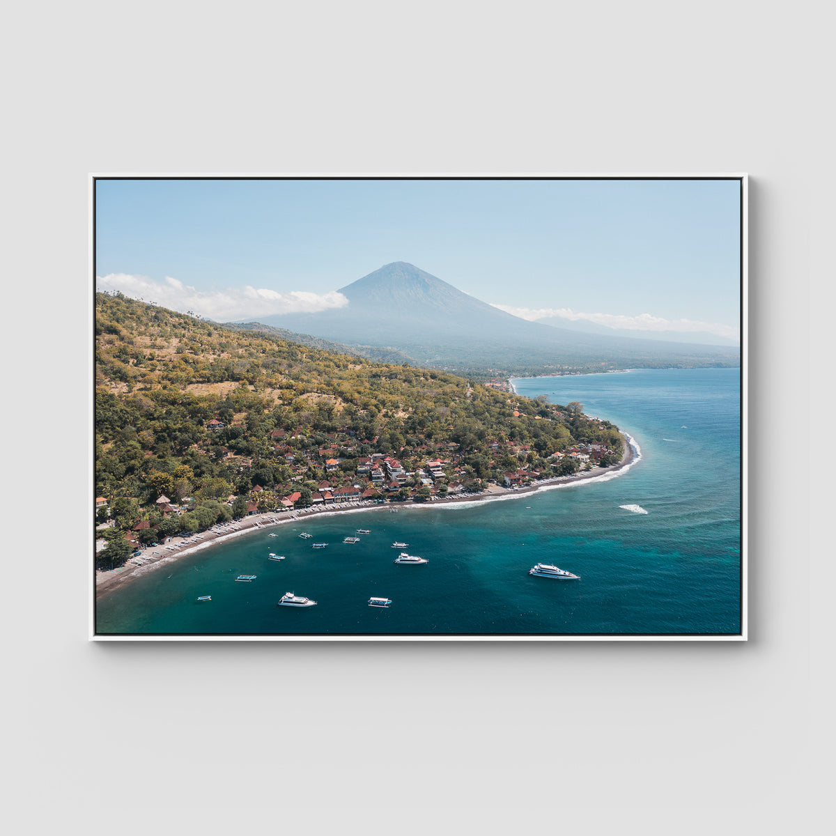 Amed &amp; Mount Agung ii - Art Print - Float Frame Canvas - White - Landscape