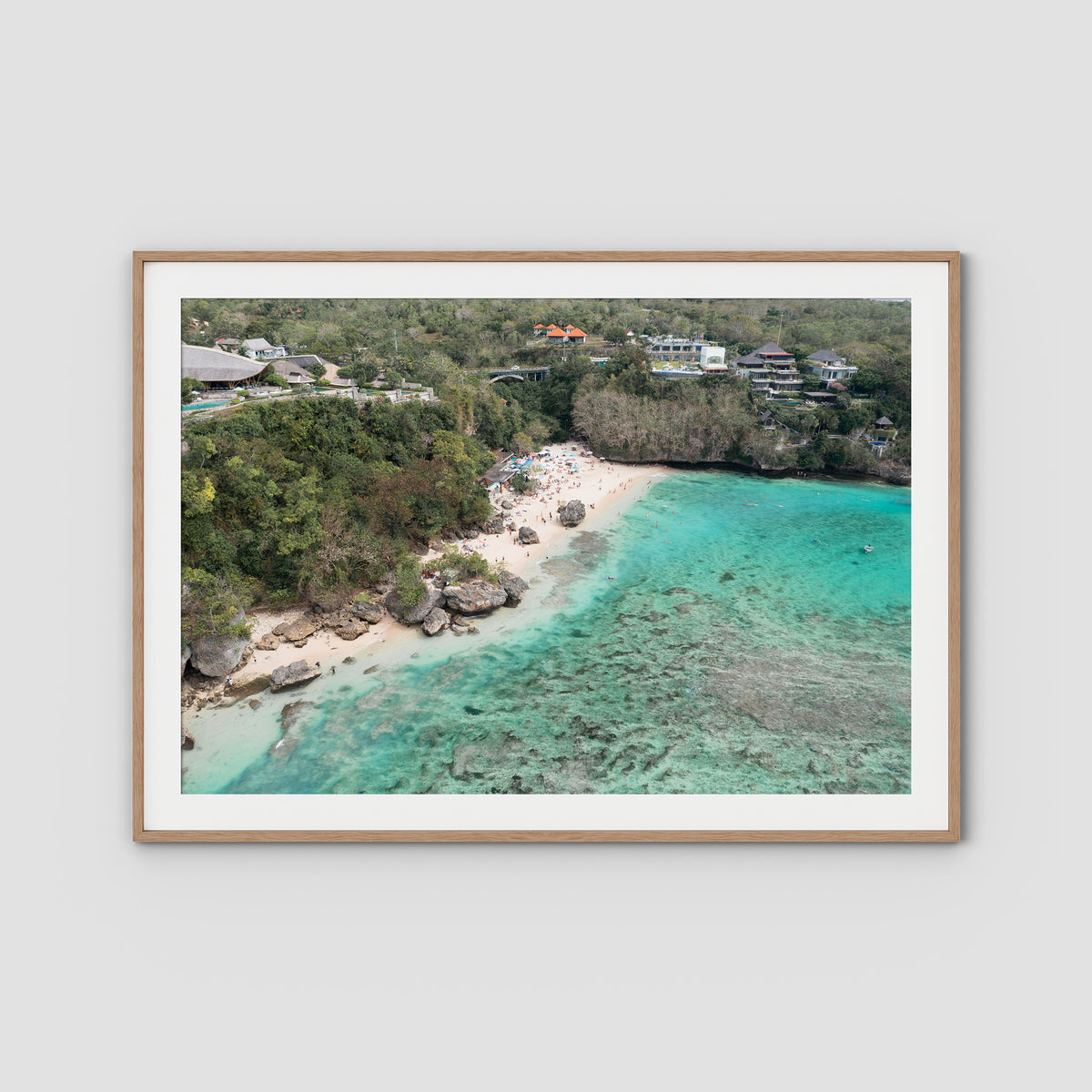 Padang Padang Aerial - Art Print - Traditional Frame - Raw Oak - Landscape