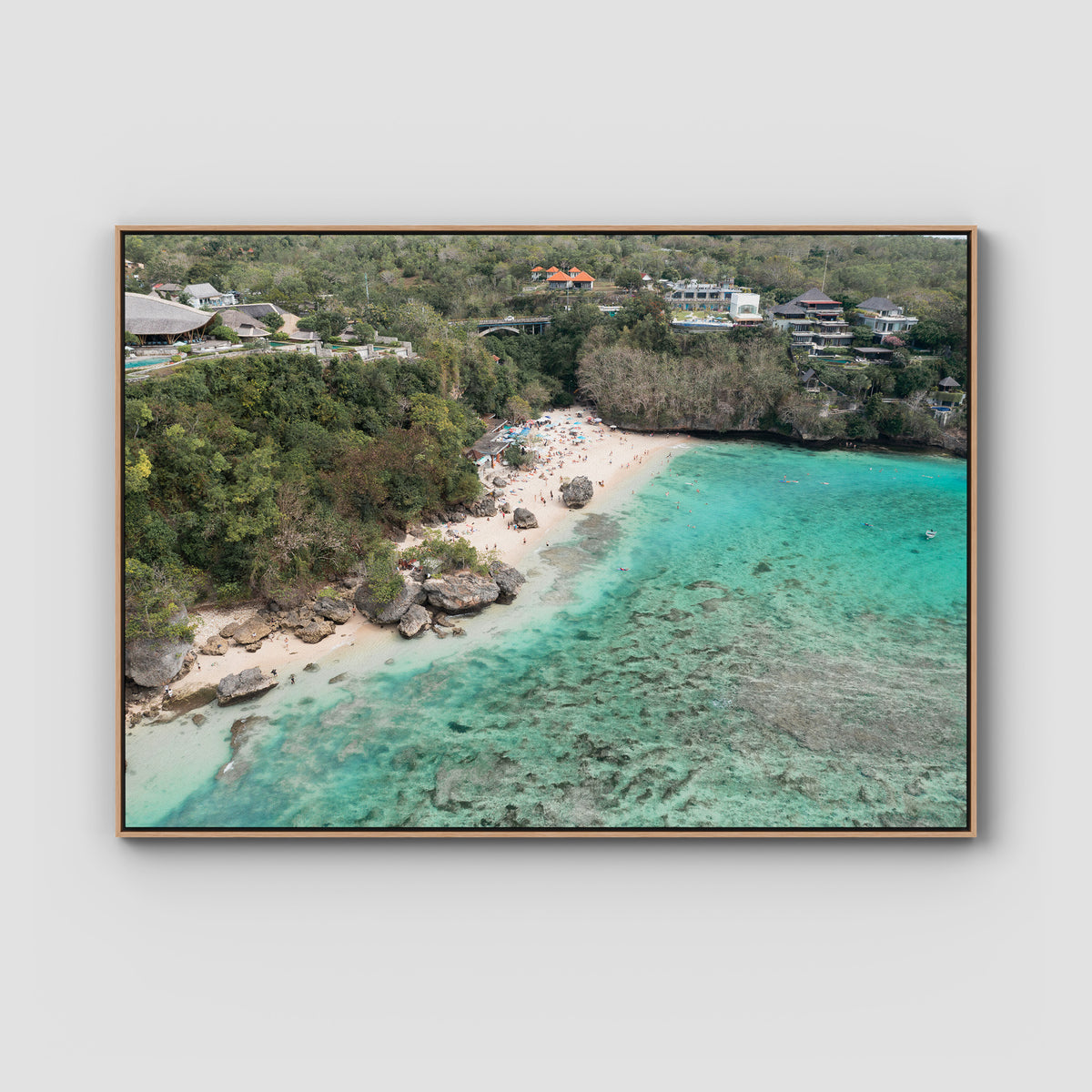 Padang Padang Aerial - Art Print - Float Frame Canvas - Raw Oak - Landscape