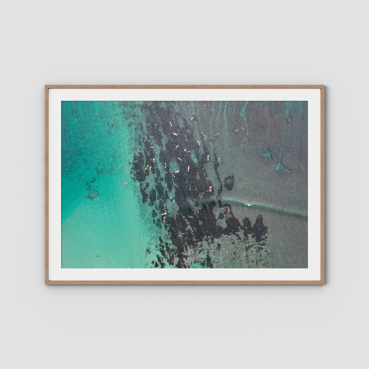 Padang Padang Surfing - Art Print - Traditional Frame - Raw Oak - Landscape