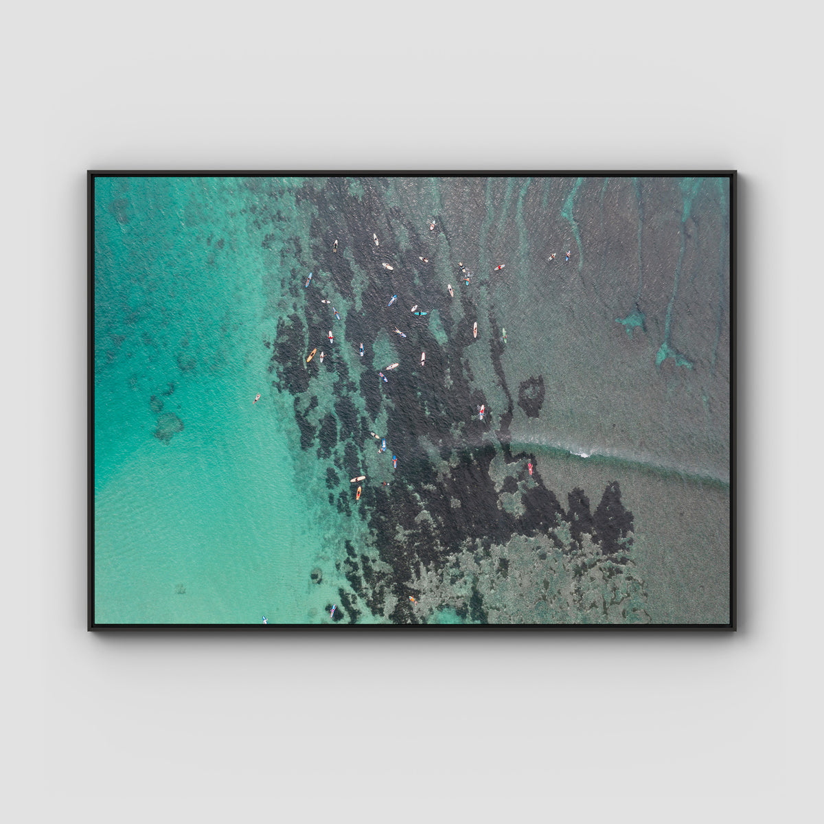 Padang Padang Surfing - Art Print - Float Frame Canvas - Black - Landscape
