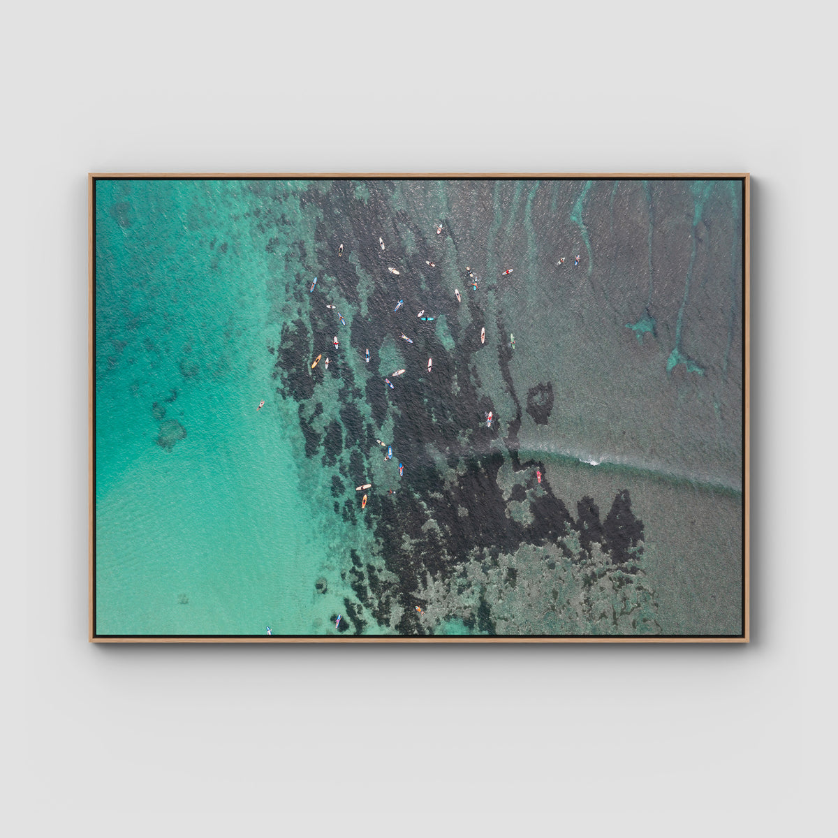 Padang Padang Surfing - Art Print - Float Frame Canvas - Raw Oak - Landscape