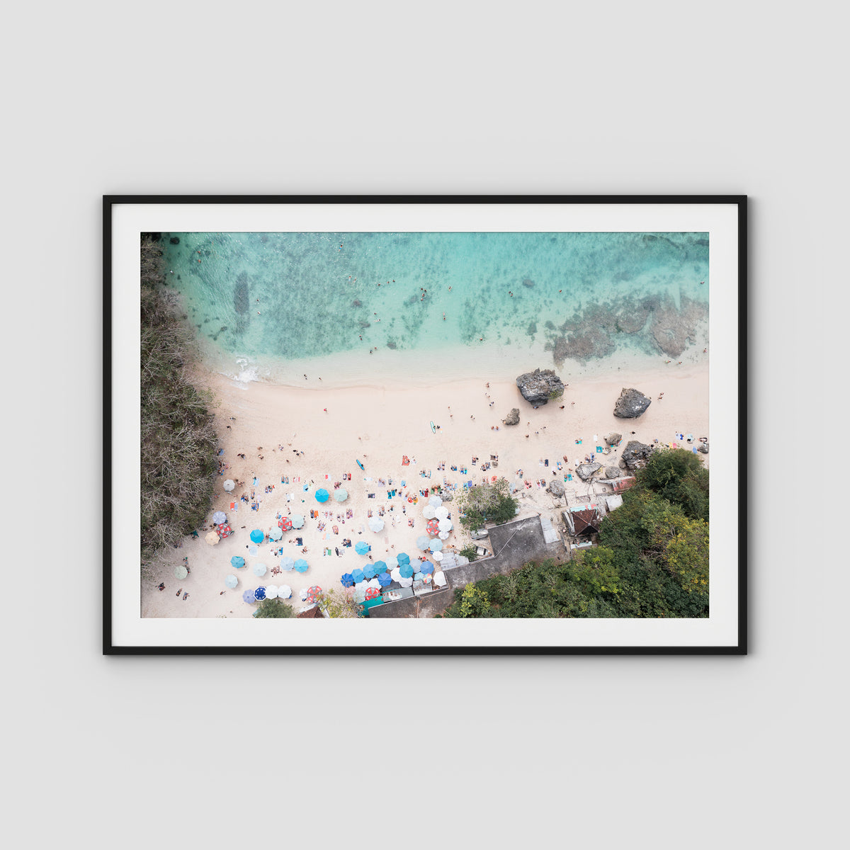 Padang Padang Beach Top Down - Art Print - Traditional Frame - Black - Landscape